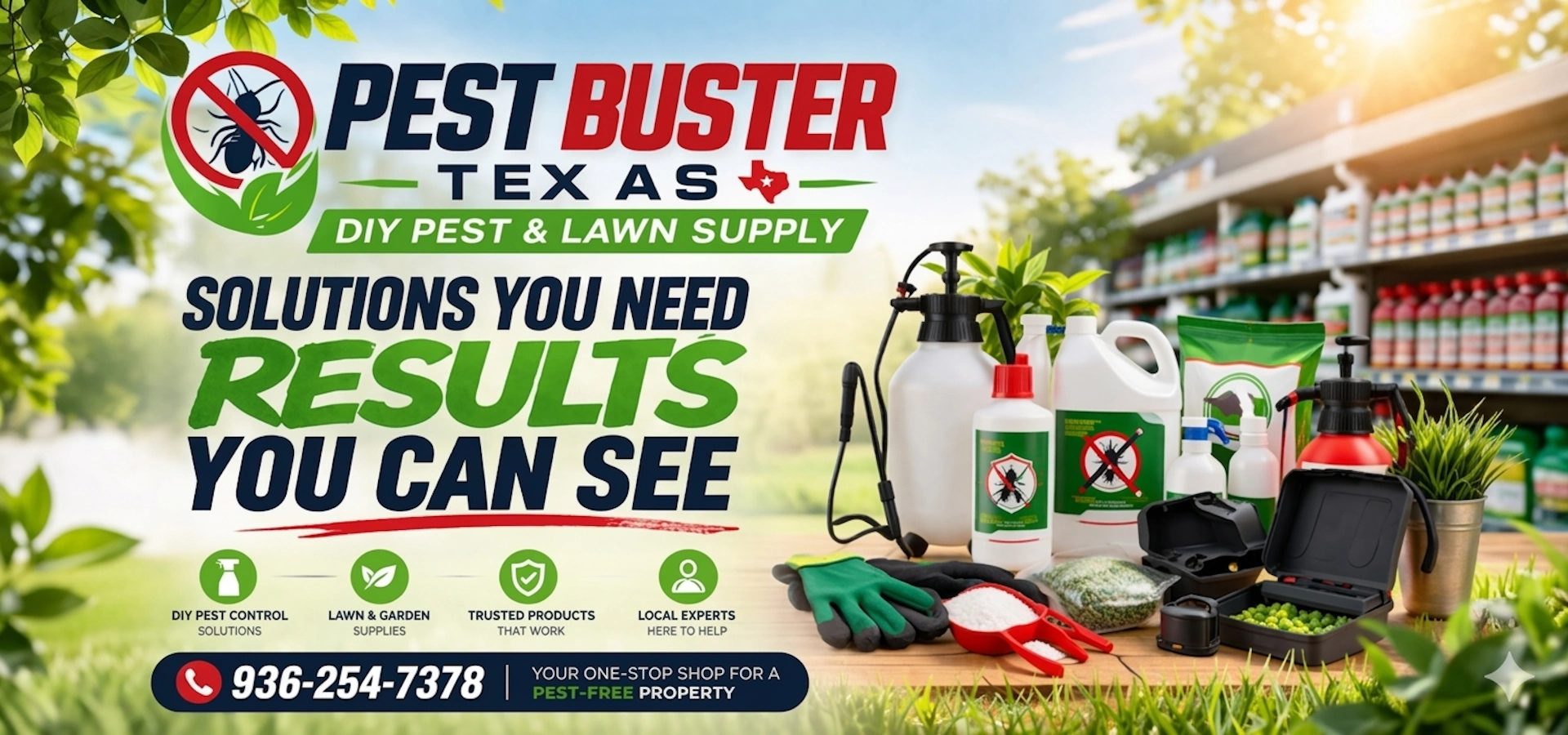 Pest Buster Texas DIY pest and lawn supply Montgomery TX 936-254-7378